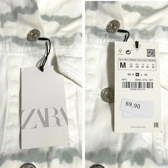 Zara TIE-DYE Denim Jacket, Size M, White/green,  New with tag - Picture 5 of 14